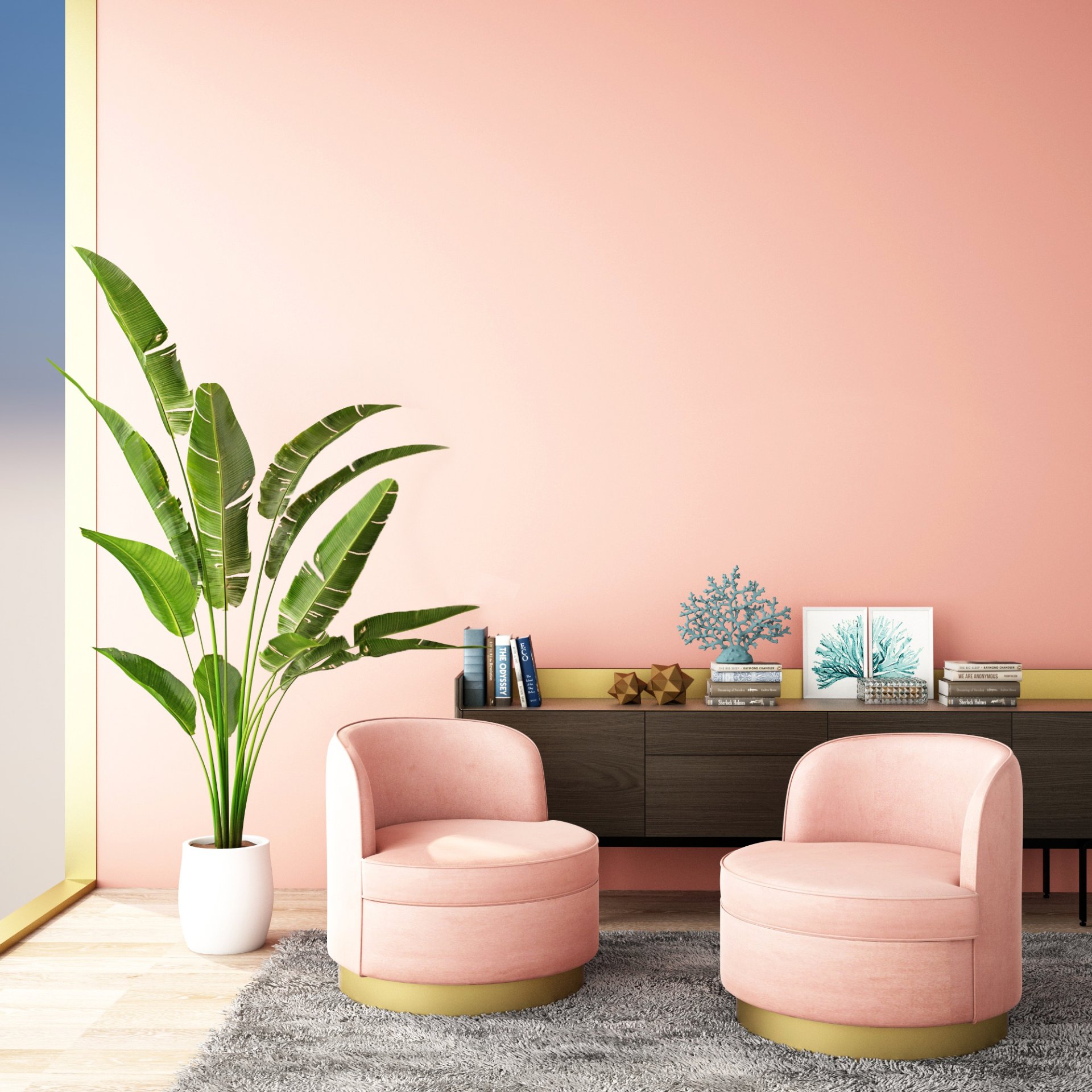 pink-walls-modern-furniture